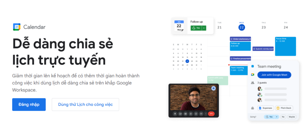Dễ dàng chia sẻ lịch trực tuyến