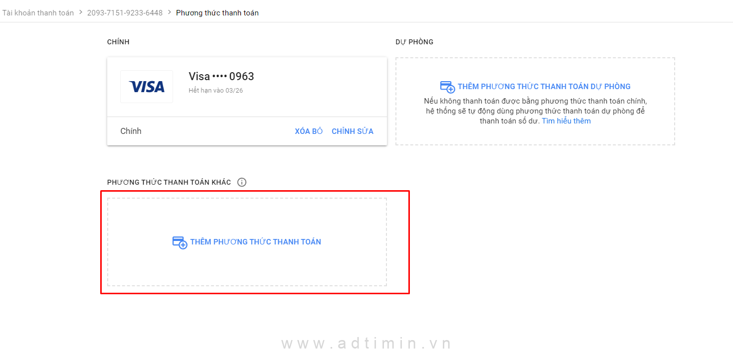 them phuong thuc thanh toan google workspace