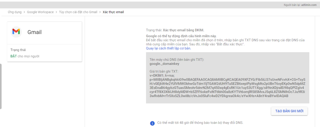 Cấu hình DKIM Google