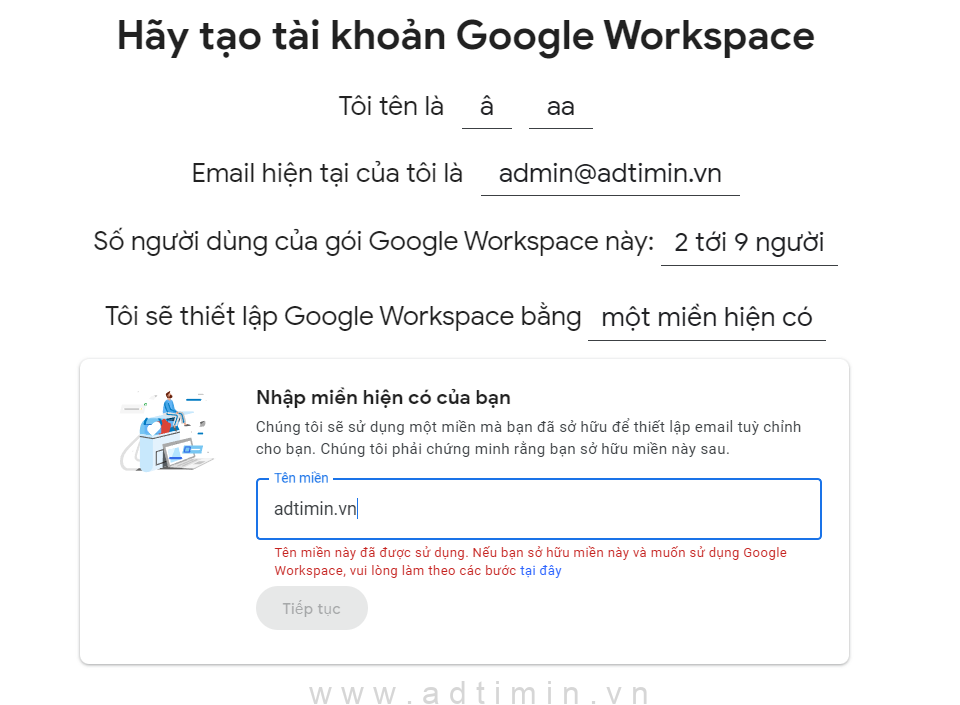 domain in use ten mien da duoc su dung