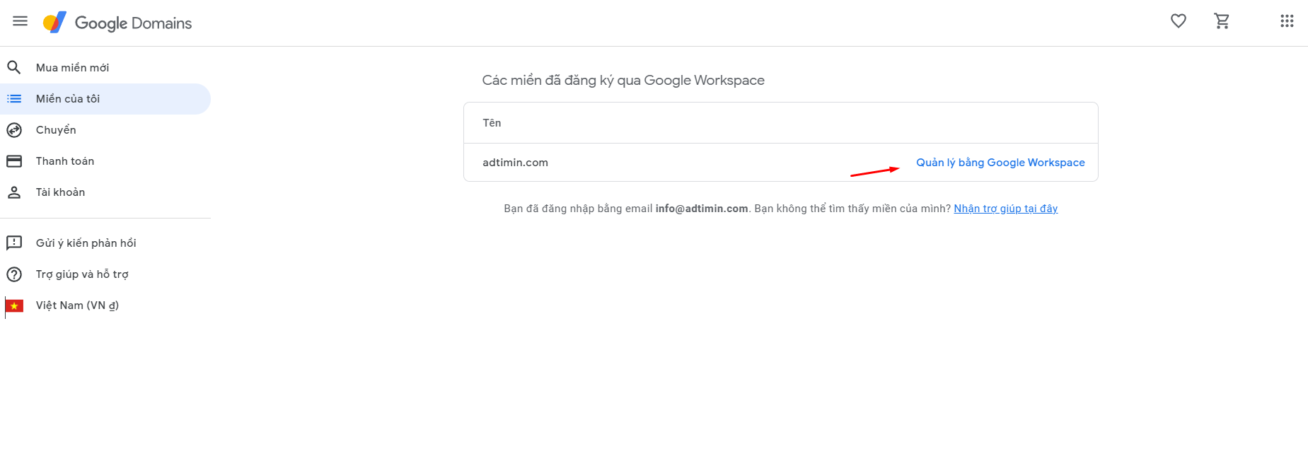 Đăng ký google worksapce qua google domain