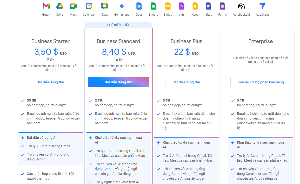 Google workspace tăng giá bán