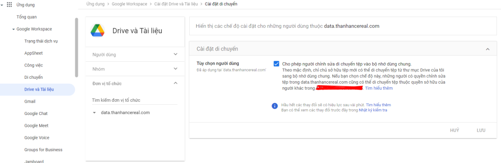 Chuyển dữ liệu google drive sang Google workspace