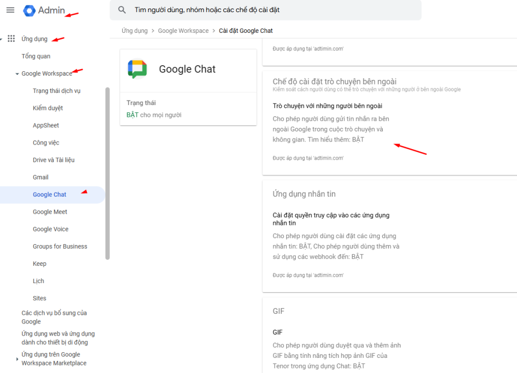 Cho phép chat bên ngoài tổ chức