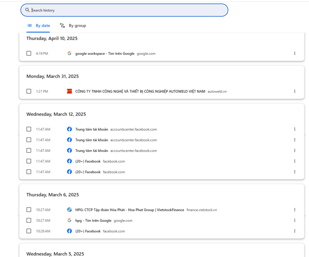Lịch sử tìm kiếm google