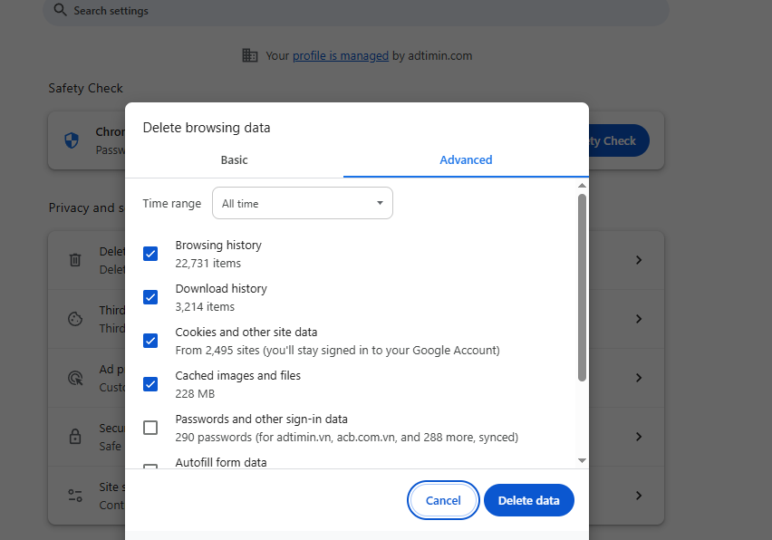 xóa lịch sử tìm kiếm Google
