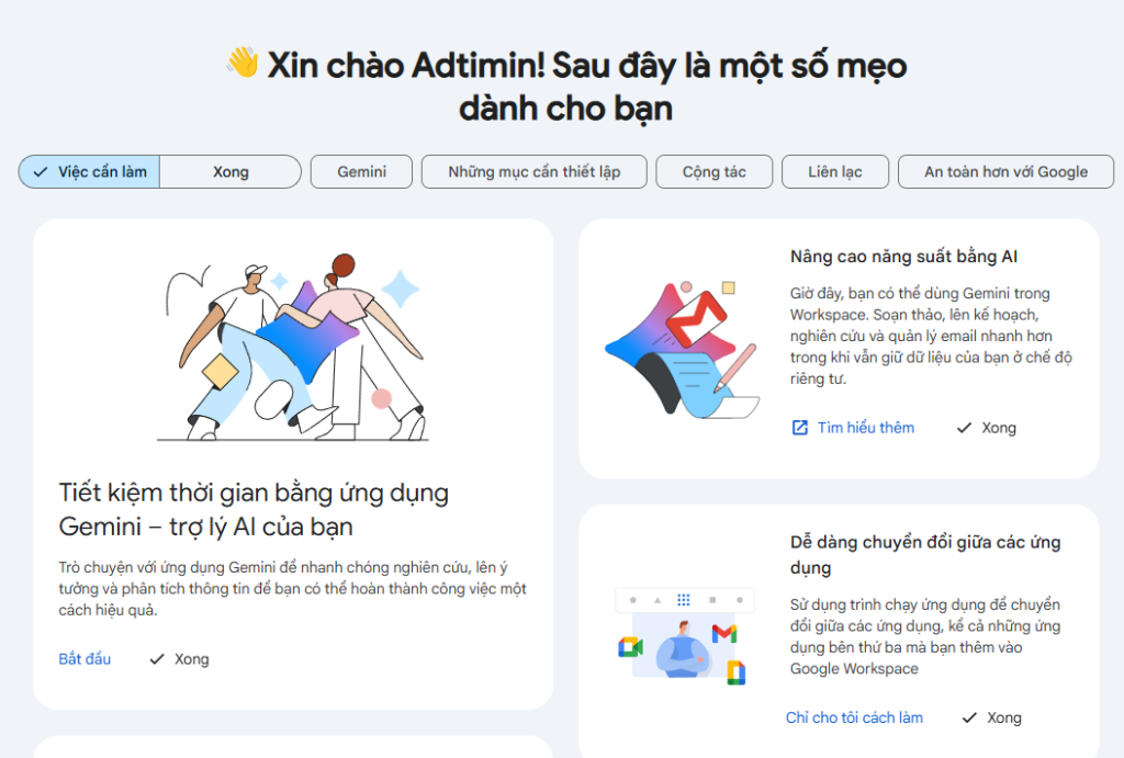 Bên trong tài khoản Google workspace