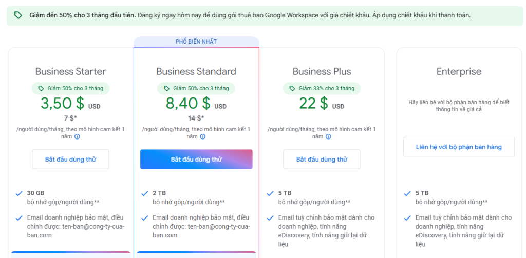 Google workspace ưu đãi cho 3 tháng đầu tiên 